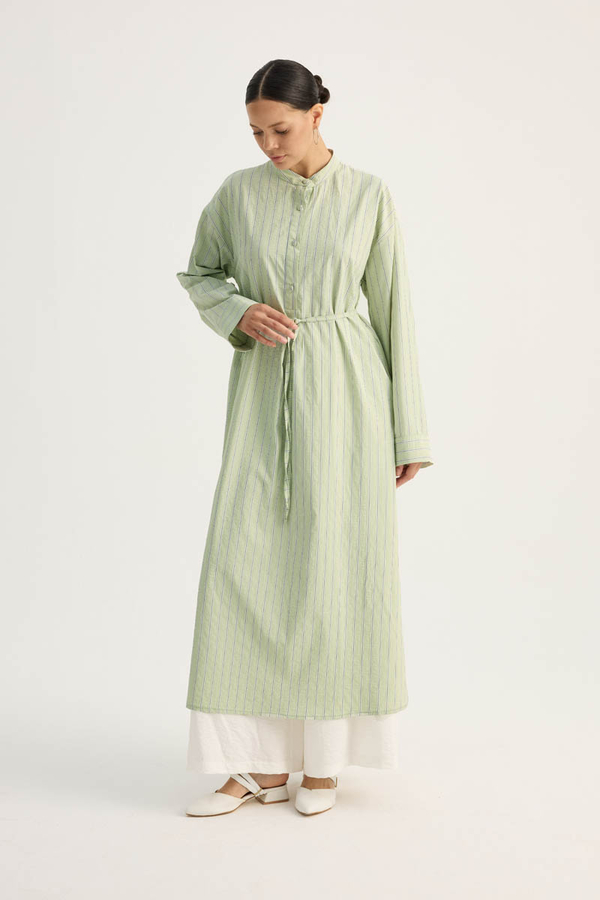 Çizgili Hakim Yaka Tunik Açık Yeşil - 4