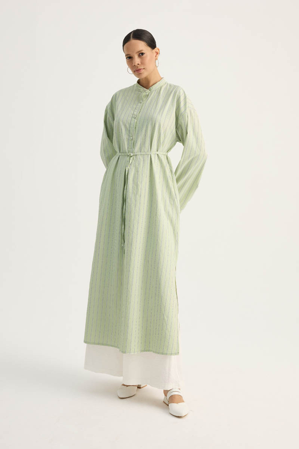 Çizgili Hakim Yaka Tunik Açık Yeşil - 5