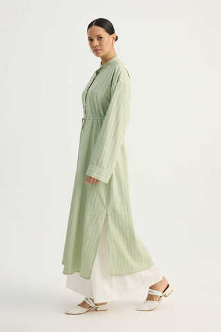 Çizgili Hakim Yaka Tunik Açık Yeşil - 6