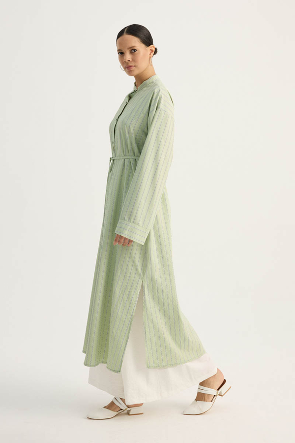 Çizgili Hakim Yaka Tunik Açık Yeşil - 6