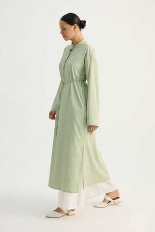 Çizgili Hakim Yaka Tunik Açık Yeşil - 7