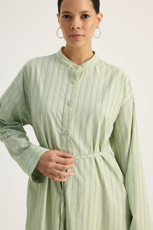 Çizgili Hakim Yaka Tunik Açık Yeşil - 11