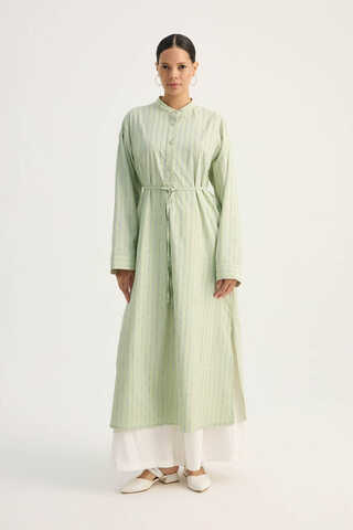 Çizgili Hakim Yaka Tunik Açık Yeşil - 2