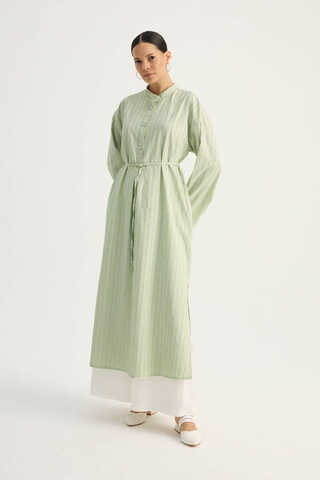 Çizgili Hakim Yaka Tunik Açık Yeşil - 5