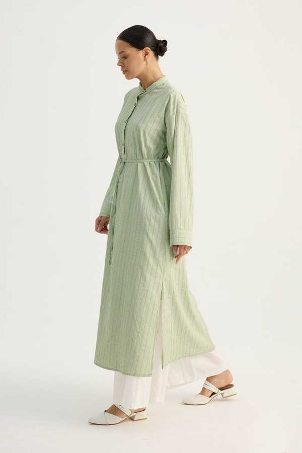 Çizgili Hakim Yaka Tunik Açık Yeşil - 7