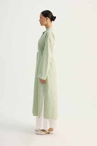 Çizgili Hakim Yaka Tunik Açık Yeşil - 8