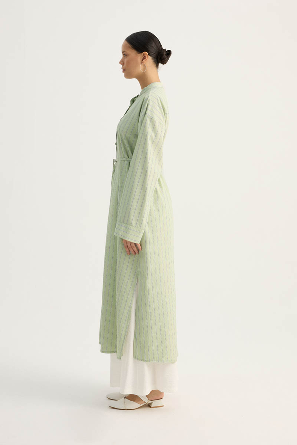 Çizgili Hakim Yaka Tunik Açık Yeşil - 8