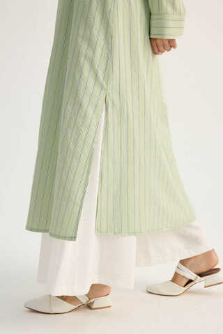 Çizgili Hakim Yaka Tunik Açık Yeşil - 9