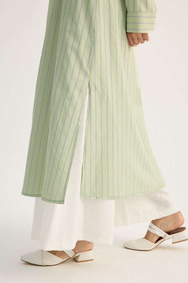 Çizgili Hakim Yaka Tunik Açık Yeşil - 9