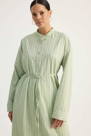 Çizgili Hakim Yaka Tunik Açık Yeşil - 1