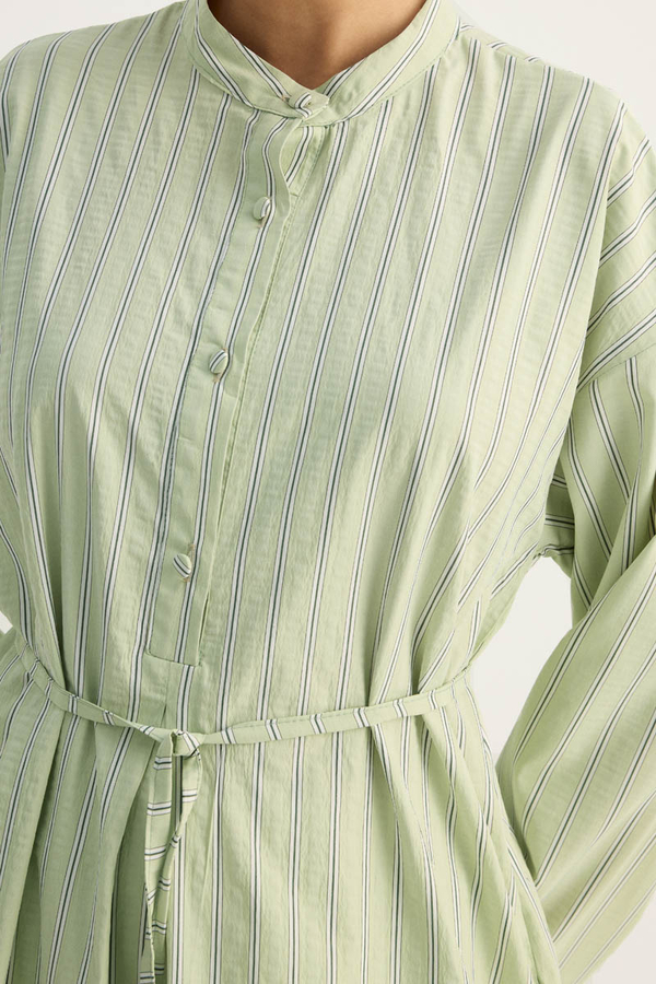 Çizgili Hakim Yaka Tunik Açık Yeşil - 12