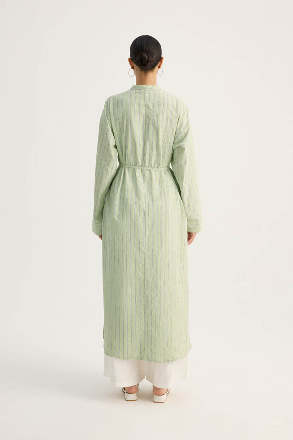 Çizgili Hakim Yaka Tunik Açık Yeşil - 13