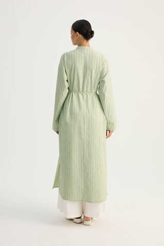 Çizgili Hakim Yaka Tunik Açık Yeşil - 14