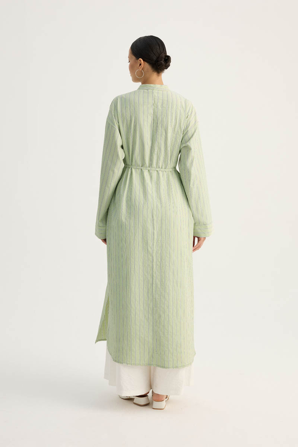 Çizgili Hakim Yaka Tunik Açık Yeşil - 14