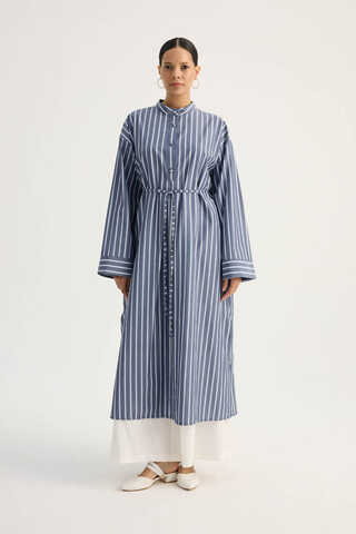 Çizgili Hakim Yaka Tunik İndigo - 2