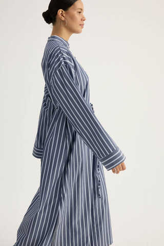 Çizgili Hakim Yaka Tunik İndigo - 4