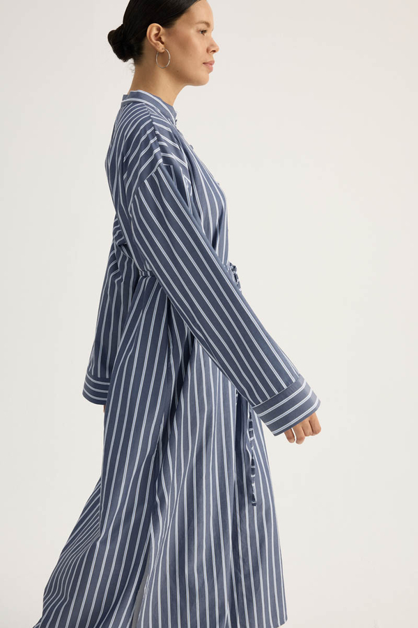 Çizgili Hakim Yaka Tunik İndigo - 4