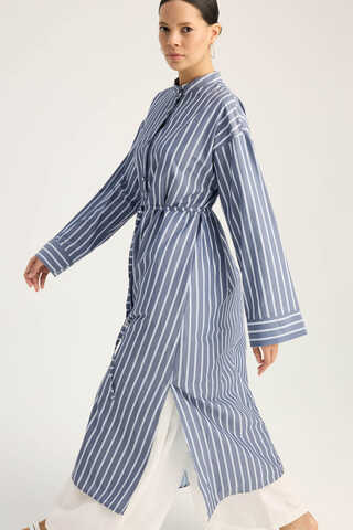 Çizgili Hakim Yaka Tunik İndigo - 1