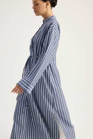 Çizgili Hakim Yaka Tunik İndigo - 6
