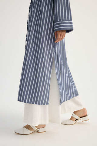 Çizgili Hakim Yaka Tunik İndigo - 10