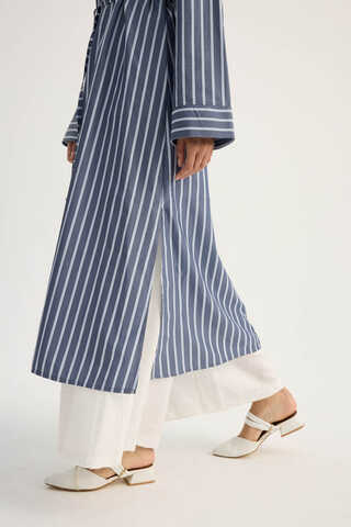 Çizgili Hakim Yaka Tunik İndigo - 11