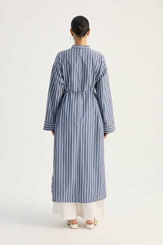 Çizgili Hakim Yaka Tunik İndigo - 12