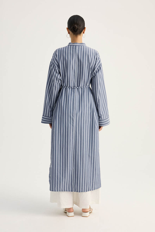 Çizgili Hakim Yaka Tunik İndigo - 12