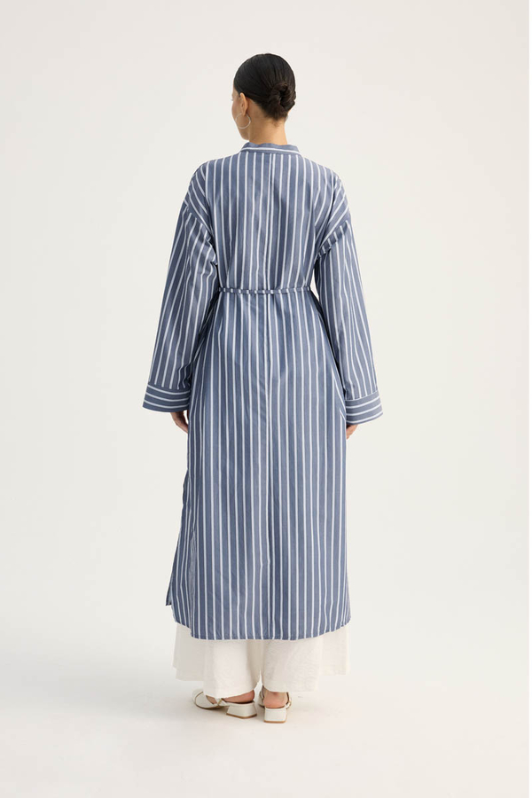 Çizgili Hakim Yaka Tunik İndigo - 13