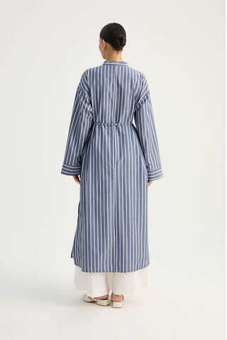 Çizgili Hakim Yaka Tunik İndigo - 13