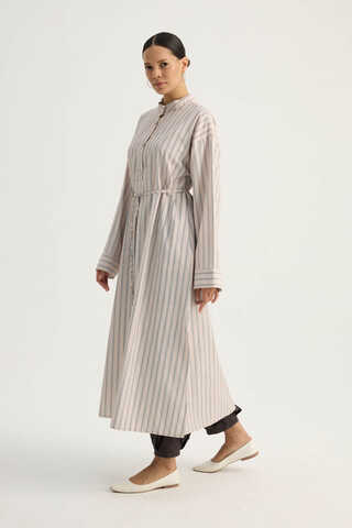 Çizgili Hakim Yaka Tunik Pudra - 8