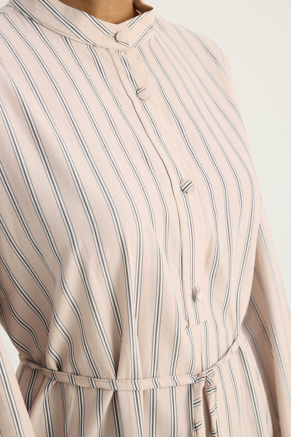 Çizgili Hakim Yaka Tunik Pudra - 11