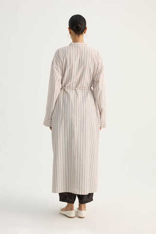 Çizgili Hakim Yaka Tunik Pudra - 13