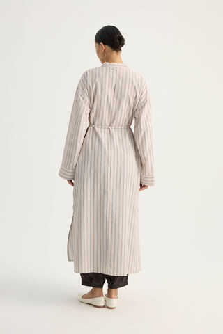 Çizgili Hakim Yaka Tunik Pudra - 14