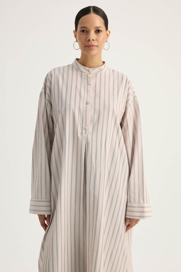 Çizgili Hakim Yaka Tunik Pudra - 7