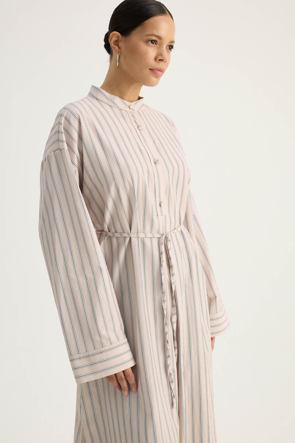 Çizgili Hakim Yaka Tunik Pudra - 12