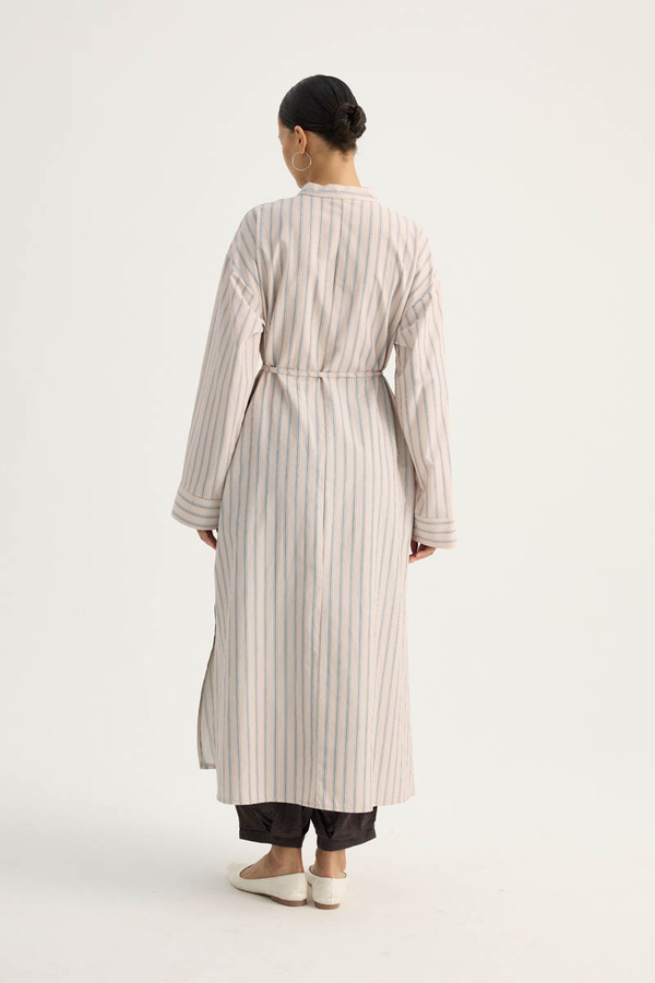 Çizgili Hakim Yaka Tunik Pudra - 14