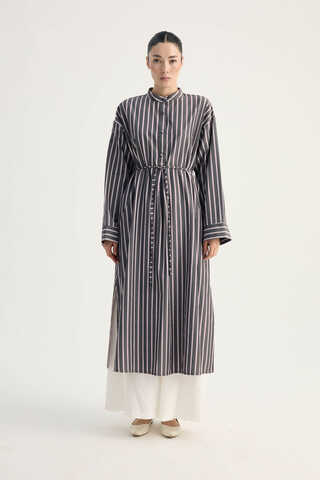 Çizgili Hakim Yaka Tunik Siyah - 2