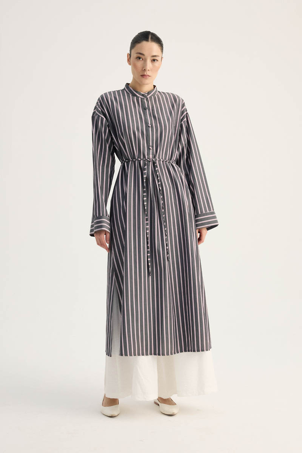 Çizgili Hakim Yaka Tunik Siyah - 3