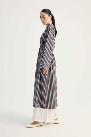 Çizgili Hakim Yaka Tunik Siyah - 6