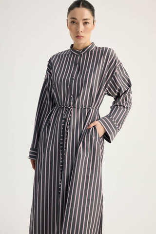 Çizgili Hakim Yaka Tunik Siyah - 8