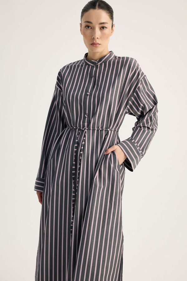 Çizgili Hakim Yaka Tunik Siyah - 8