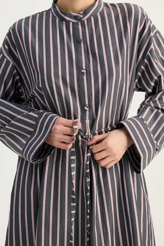 Çizgili Hakim Yaka Tunik Siyah - 9