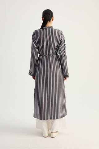 Çizgili Hakim Yaka Tunik Siyah - 10