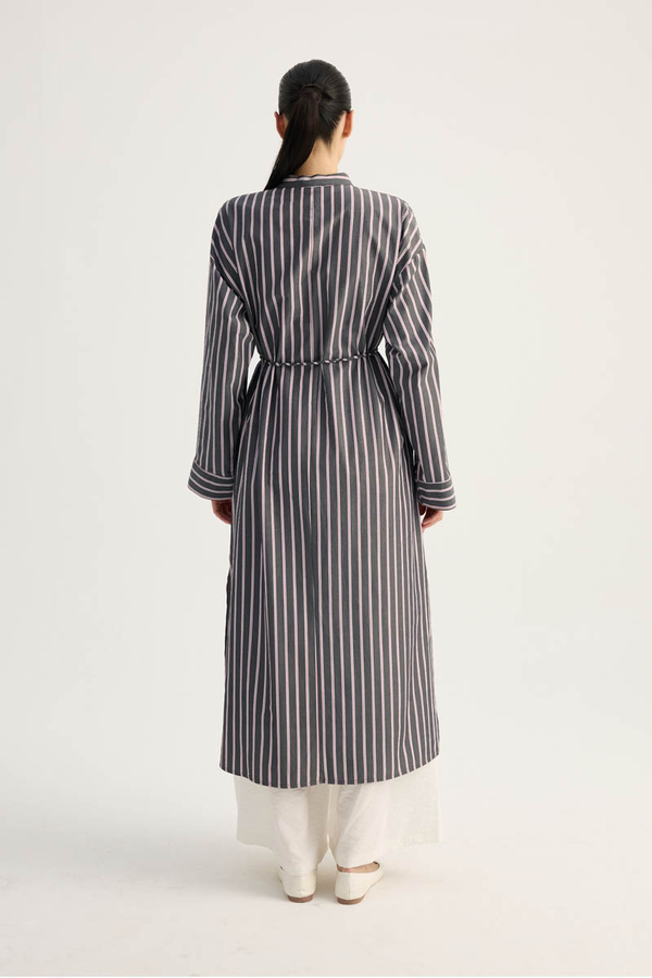 Çizgili Hakim Yaka Tunik Siyah - 10