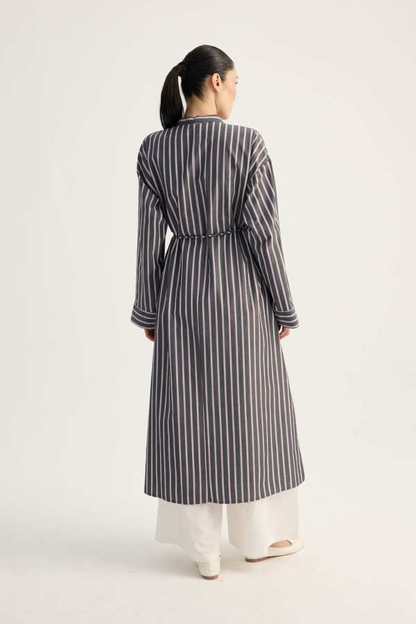 Çizgili Hakim Yaka Tunik Siyah - 11