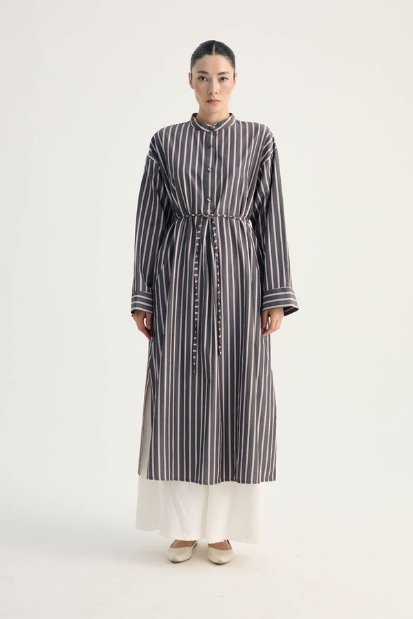 Çizgili Hakim Yaka Tunik Siyah - 2