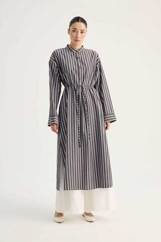 Çizgili Hakim Yaka Tunik Siyah - 3