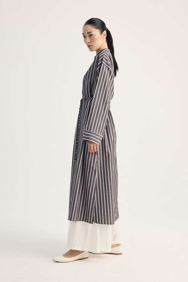 Çizgili Hakim Yaka Tunik Siyah - 6