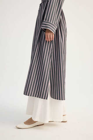 Çizgili Hakim Yaka Tunik Siyah - 7