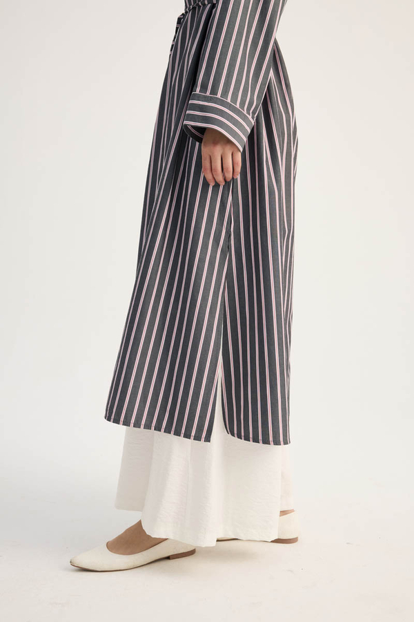 Çizgili Hakim Yaka Tunik Siyah - 7